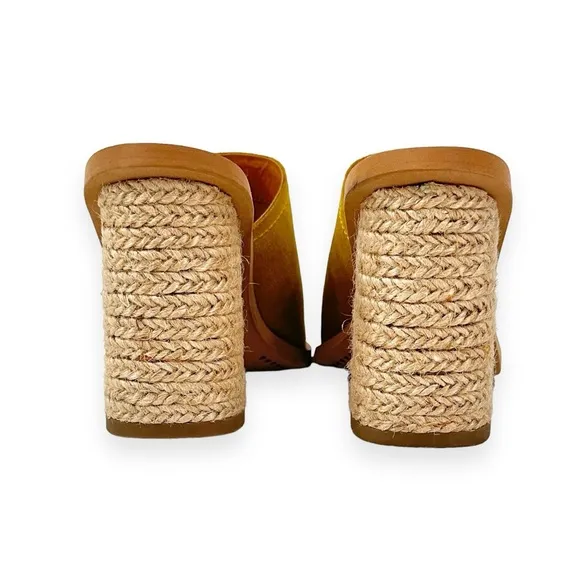 NWOB Dolce Vita Alycia Mustard Yellow Espadrille Block Heel Suede Sandals sz 6M