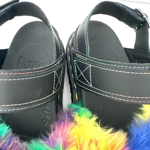 NWOB Dr. Marten Voss II Fluffy rainbow Pride faux fur sandals 7/38