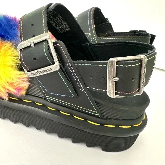 NWOB Dr. Marten Voss II Fluffy rainbow Pride faux fur sandals 7/38