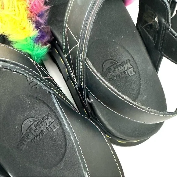 NWOB Dr. Marten Voss II Fluffy rainbow Pride faux fur sandals 7/38
