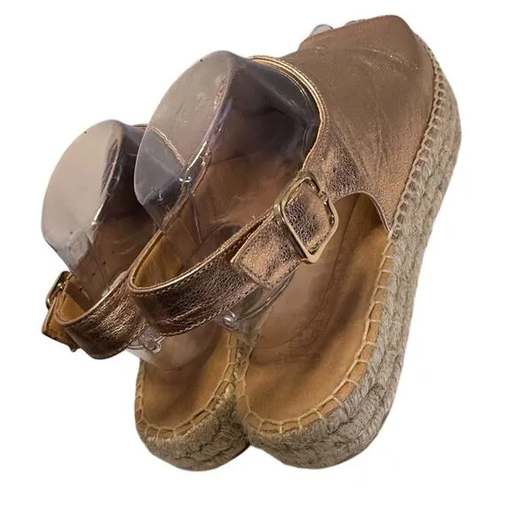 NWOB Jutelia Spain Rose Gold Espadrille Platform Sandals Women 39 8.5 Leather
