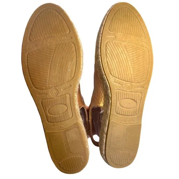 NWOB Jutelia Spain Rose Gold Espadrille Platform Sandals Women 39 8.5 Leather
