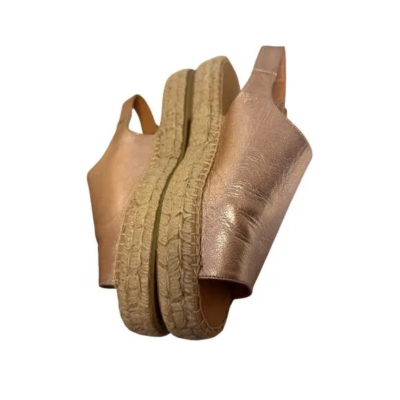 NWOB Jutelia Spain Rose Gold Espadrille Platform Sandals Women 39 8.5 Leather