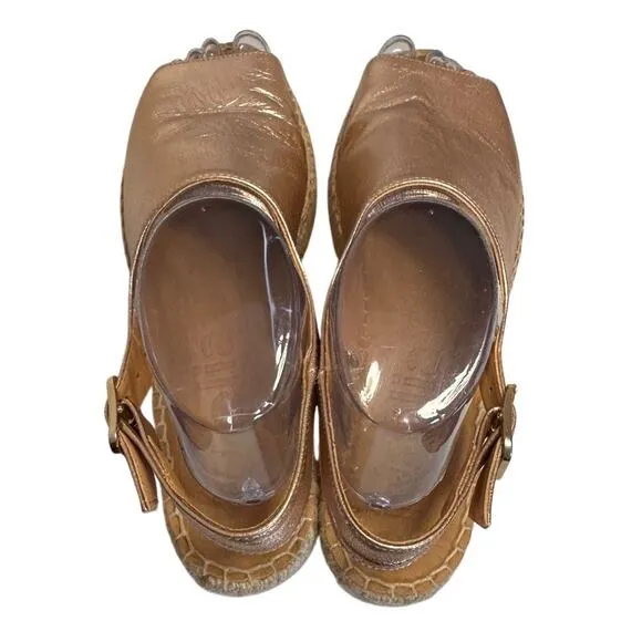 NWOB Jutelia Spain Rose Gold Espadrille Platform Sandals Women 39 8.5 Leather
