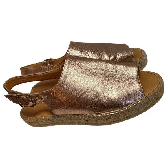 NWOB Jutelia Spain Rose Gold Espadrille Platform Sandals Women 39 8.5 Leather