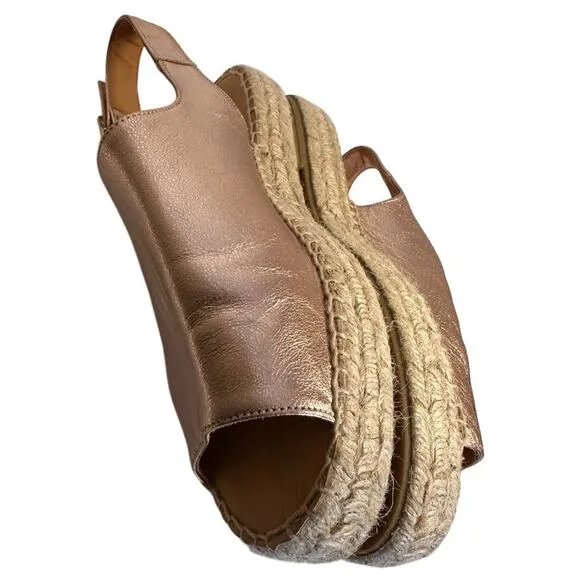 NWOB Jutelia Spain Rose Gold Espadrille Platform Sandals Women 39 8.5 Leather