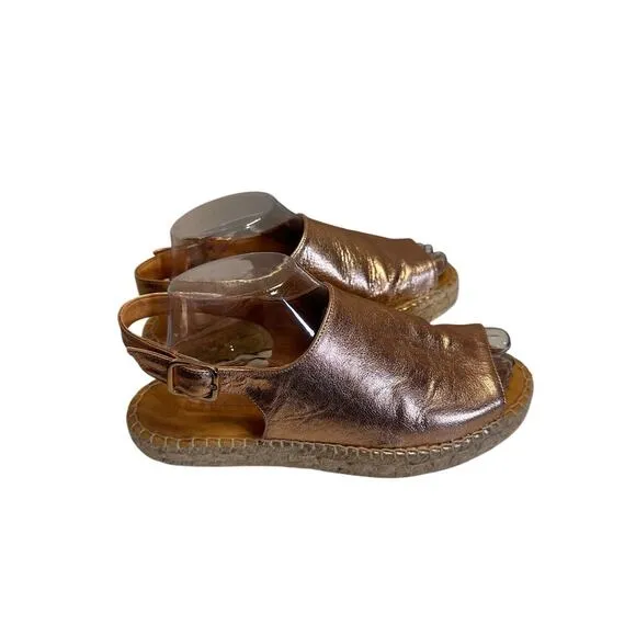 NWOB Jutelia Spain Rose Gold Espadrille Platform Sandals Women 39 8.5 Leather