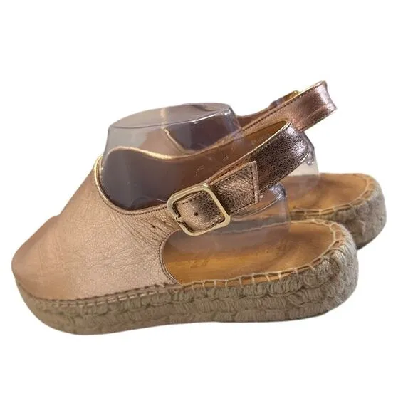 NWOB Jutelia Spain Rose Gold Espadrille Platform Sandals Women 39 8.5 Leather