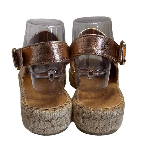 NWOB Jutelia Spain Rose Gold Espadrille Platform Sandals Women 39 8.5 Leather