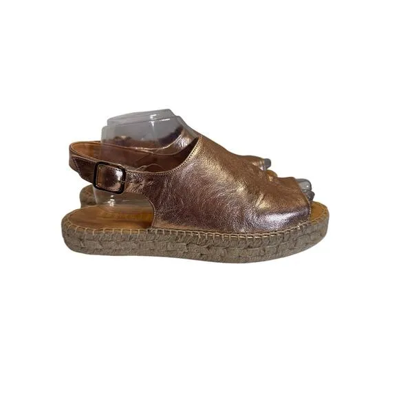 NWOB Jutelia Spain Rose Gold Espadrille Platform Sandals Women 39 8.5 Leather