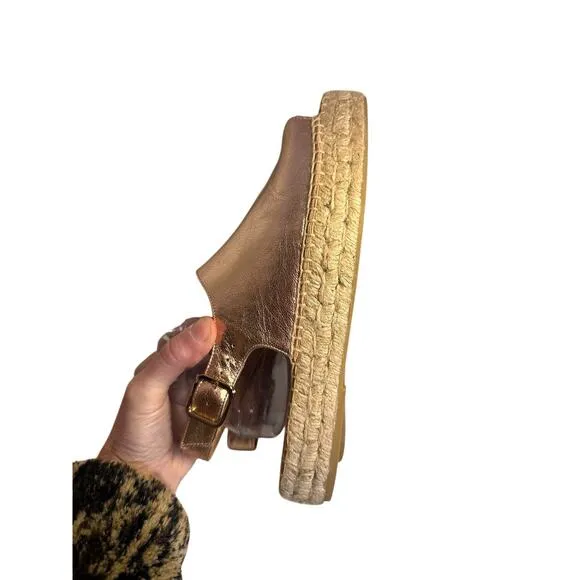 NWOB Jutelia Spain Rose Gold Espadrille Platform Sandals Women 39 8.5 Leather