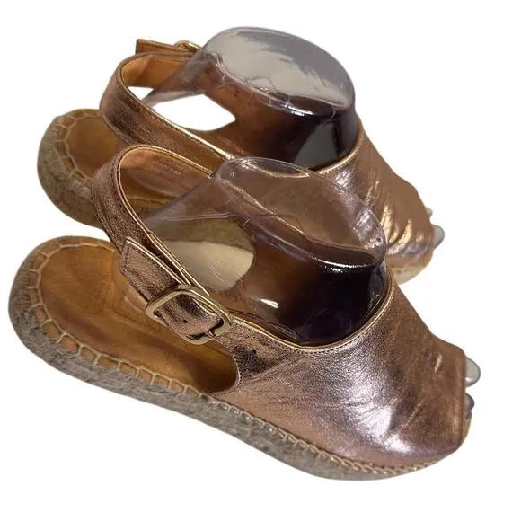 NWOB Jutelia Spain Rose Gold Espadrille Platform Sandals Women 39 8.5 Leather