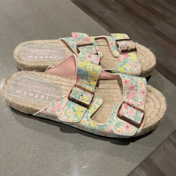 NWOB LoveShackFancy manebi floral print Nordic Espadrille slide sandals 37