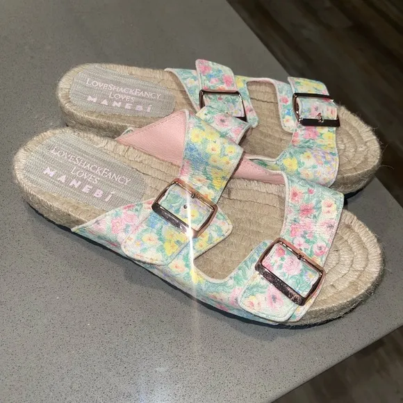 NWOB LoveShackFancy manebi floral print Nordic Espadrille slide sandals 37