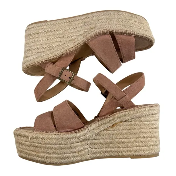 NWOB Soludos Como Suede Platform Wedge Espadrille Sandals in Sahara Pink Size 9