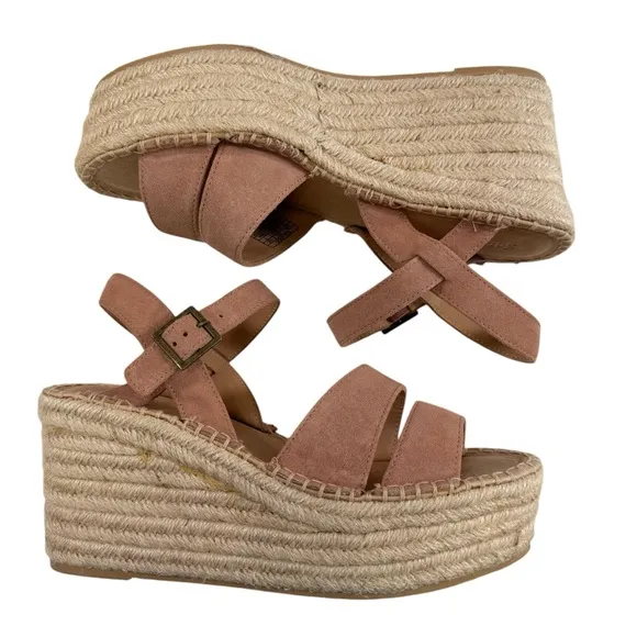 NWOB Soludos Como Suede Platform Wedge Espadrille Sandals in Sahara Pink Size 9
