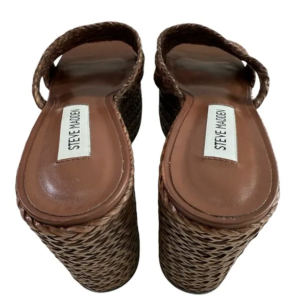 NWOB Steve Madden Gianni Raffia Brown Slide Platform Sandals Size 8.5M