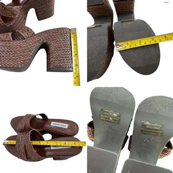NWOB Steve Madden Gianni Raffia Brown Slide Platform Sandals Size 8.5M