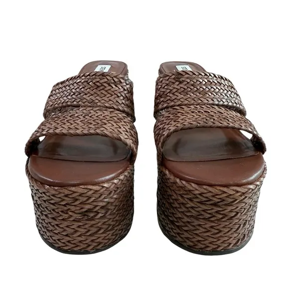 NWOB Steve Madden Gianni Raffia Brown Slide Platform Sandals Size 8.5M