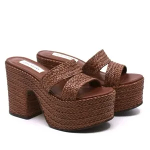 NWOB Steve Madden Gianni Raffia Brown Slide Platform Sandals Size 8.5M