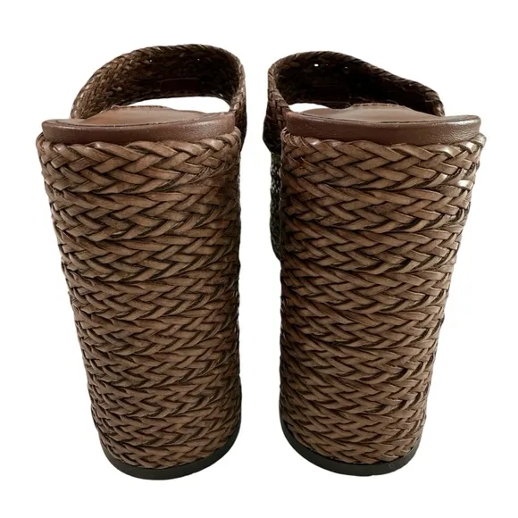 NWOB Steve Madden Gianni Raffia Brown Slide Platform Sandals Size 8.5M