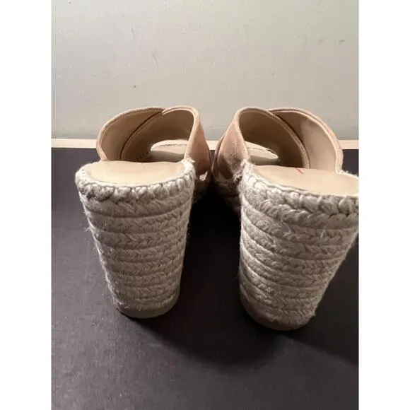 NWOB Vince Women's Gaelan 90mm Tan Suede Wedge Sandals US Size 5 M EUR 35 NEW