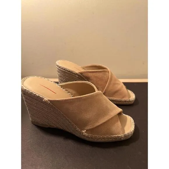 NWOB Vince Women's Gaelan 90mm Tan Suede Wedge Sandals US Size 5 M EUR 35 NEW