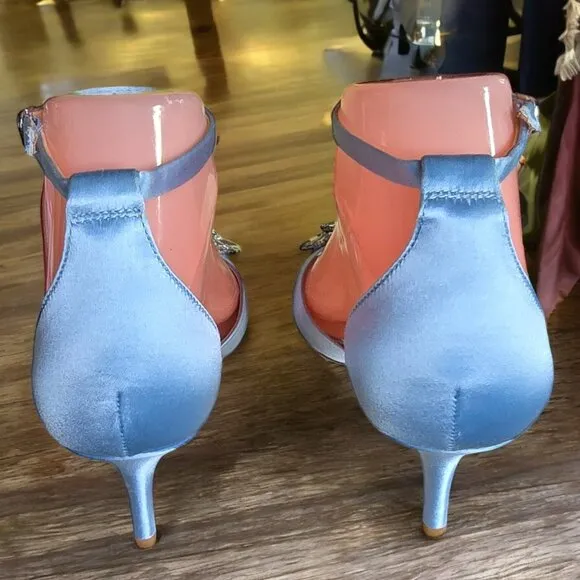 NWOT BADGLEY MISCHKA  ( 6 1/2 ) Halsey Satin Jeweled peep toe 1.5&quot; Heel