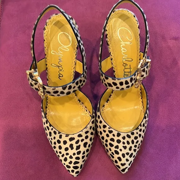 NWOT Charlotte Olympia Cheetah Print Calf Hair Stiletto Heels EU 37.5