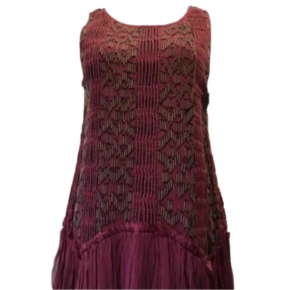 NWOT Free People Showroom Geo Drop Waist Beaded Boho Dress