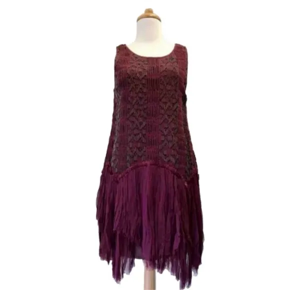 NWOT Free People Showroom Geo Drop Waist Beaded Boho Dress