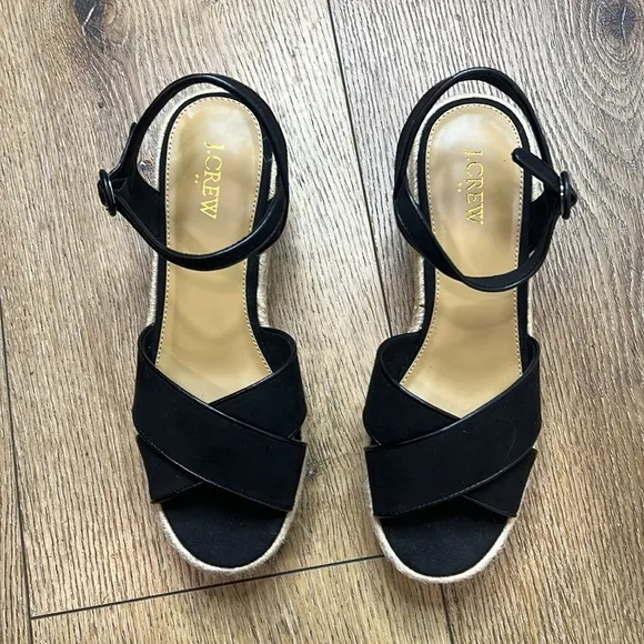 NWOT J. Crew Black Espadrille Platform Sandals Size 8