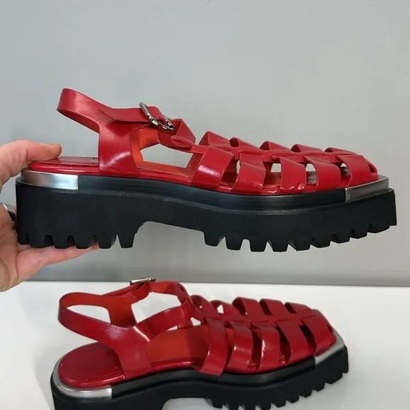 NWOT Jeffrey Campbell Lafayette Platform Red Fisherman Sandals Size 8