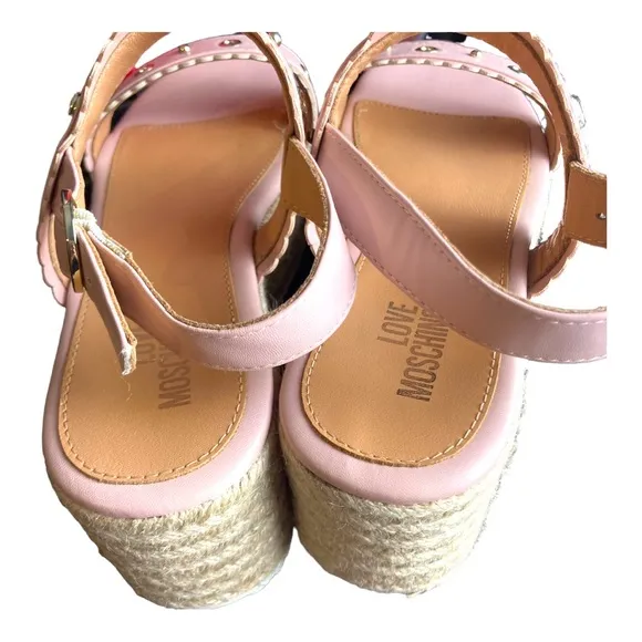 NWOT Love Moschino Wedge Espadrille Sandals Petal Punk Size 8