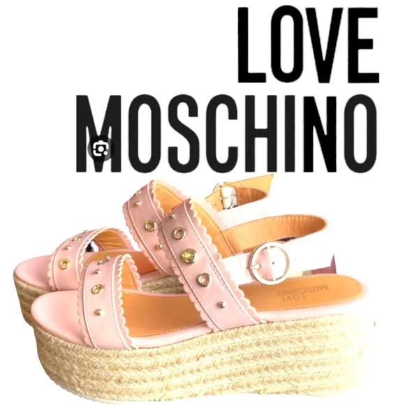 NWOT Love Moschino Wedge Espadrille Sandals Petal Punk Size 8