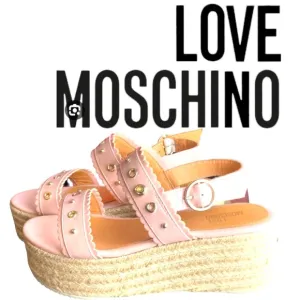 NWOT Love Moschino Wedge Espadrille Sandals Petal Punk Size 8