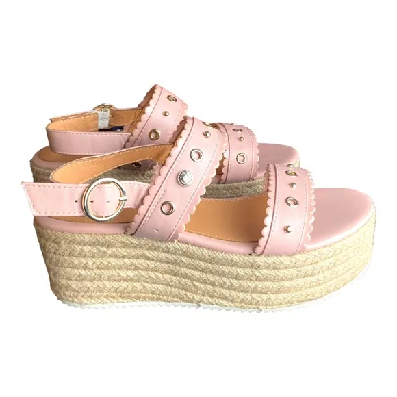 NWOT Love Moschino Wedge Espadrille Sandals Petal Punk Size 8