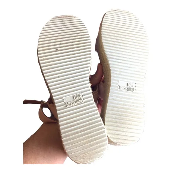NWOT Love Moschino Wedge Espadrille Sandals Petal Punk Size 8