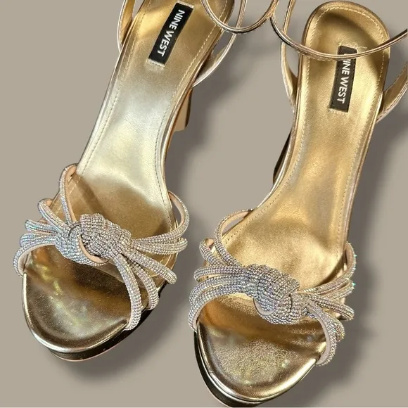 NWOT Nine West ‘Wowzz Platform Dress Sandals’ in “Bronze Crystal” Size 11