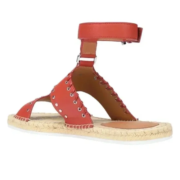 NWOT SEE BY CHLOÉ Yuna Rust Red Orange Espadrille Ankle Leather Sandals Size 8