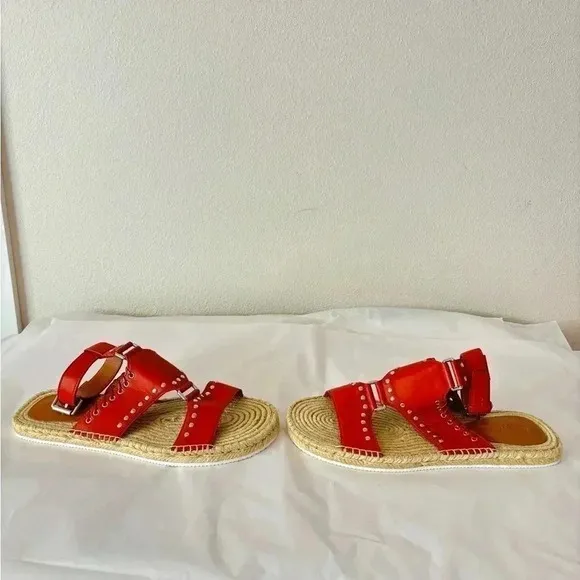 NWOT SEE BY CHLOÉ Yuna Rust Red Orange Espadrille Ankle Leather Sandals Size 8