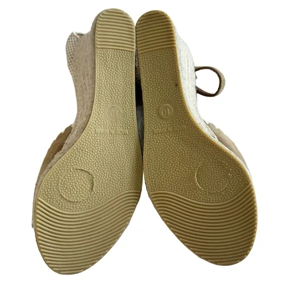 NWOT Sesto Meucci Nonie Tan Suede Whipstitch Espadrille Wedge Sandals Size 10