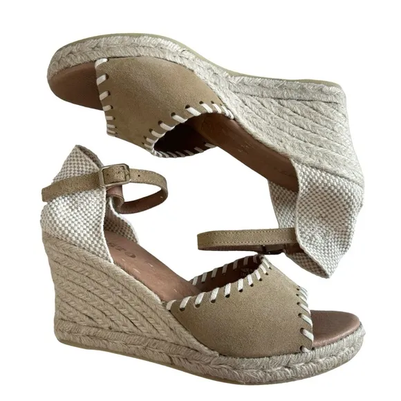 NWOT Sesto Meucci Nonie Tan Suede Whipstitch Espadrille Wedge Sandals Size 10