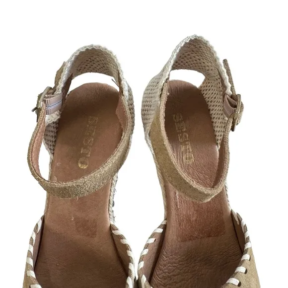 NWOT Sesto Meucci Nonie Tan Suede Whipstitch Espadrille Wedge Sandals Size 10