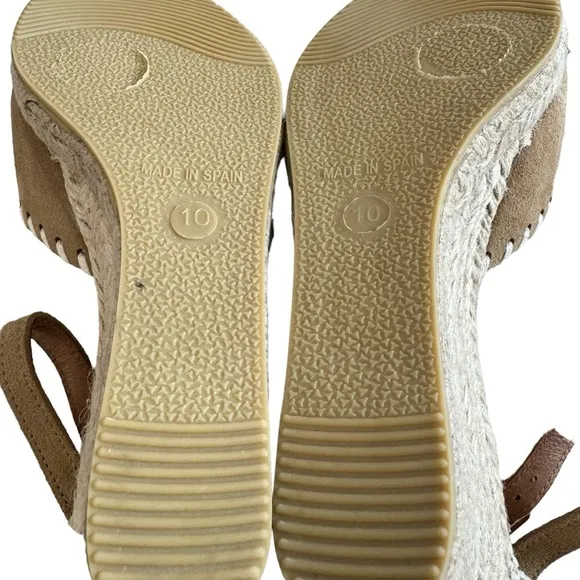 NWOT Sesto Meucci Nonie Tan Suede Whipstitch Espadrille Wedge Sandals Size 10