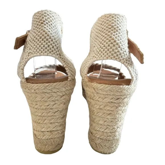 NWOT Sesto Meucci Nonie Tan Suede Whipstitch Espadrille Wedge Sandals Size 10