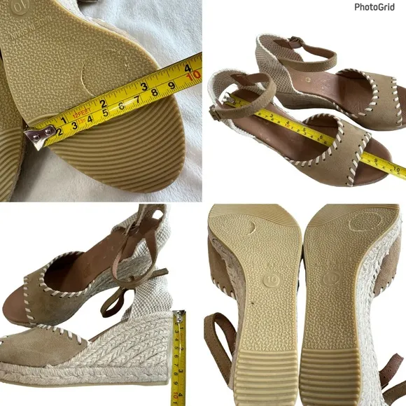 NWOT Sesto Meucci Nonie Tan Suede Whipstitch Espadrille Wedge Sandals Size 10