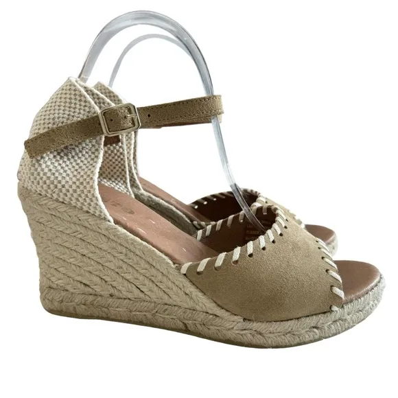 NWOT Sesto Meucci Nonie Tan Suede Whipstitch Espadrille Wedge Sandals Size 10