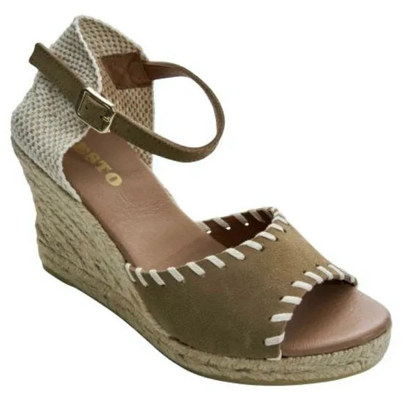 NWOT Sesto Meucci Nonie Tan Suede Whipstitch Espadrille Wedge Sandals Size 10