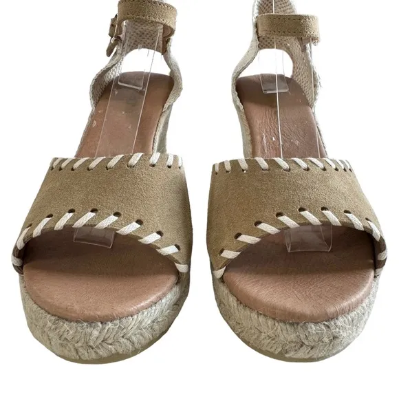 NWOT Sesto Meucci Nonie Tan Suede Whipstitch Espadrille Wedge Sandals Size 10